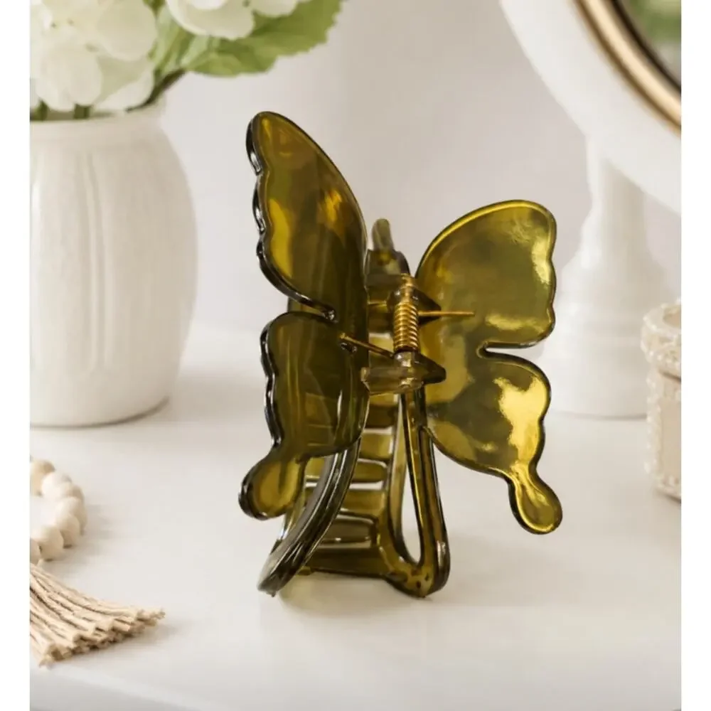 Acetate Clear Green Butterfly Hair Claw Clip New